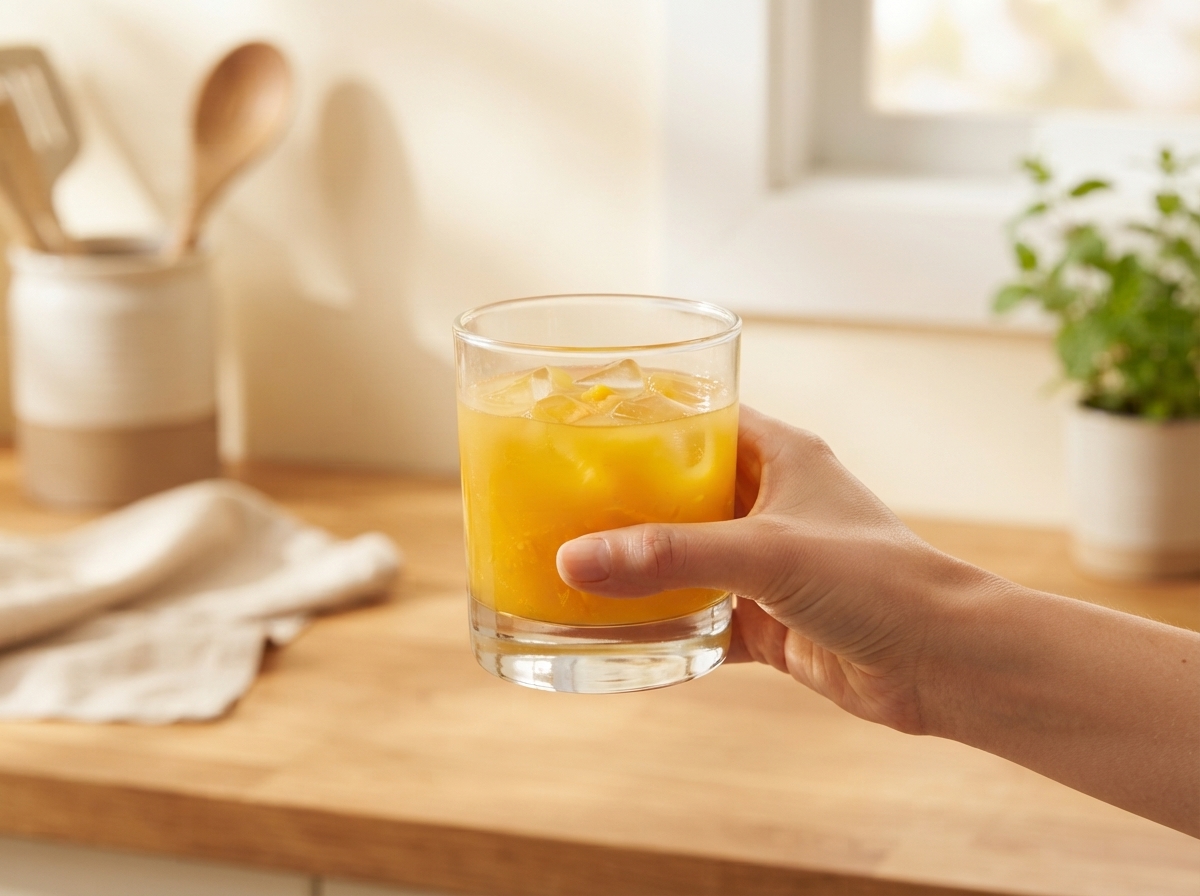 Glas Yoku Mango Eistee als tägliche Routine